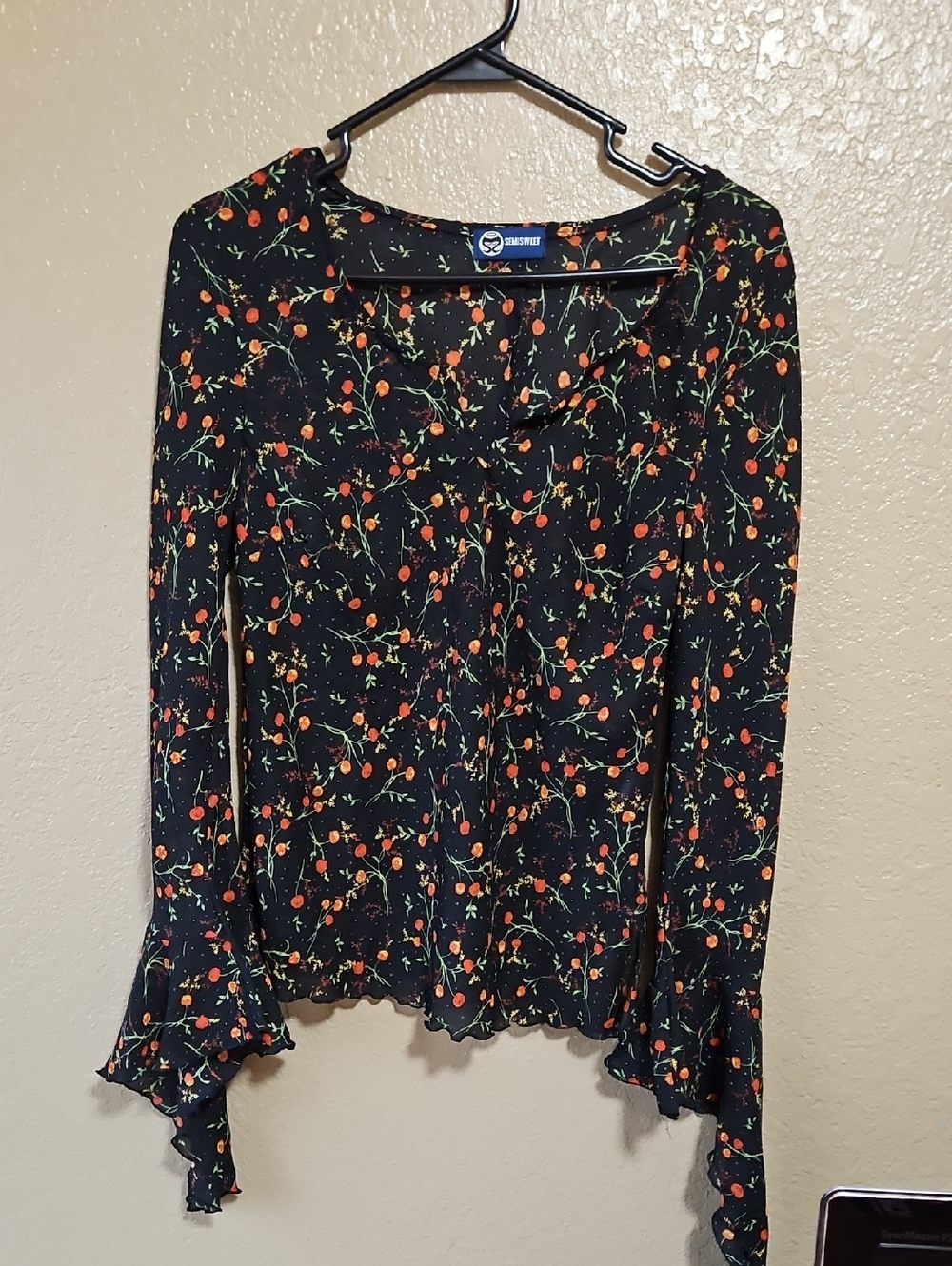 SEMISWEET Floral Long Sleeve Top with Orange & Green Print